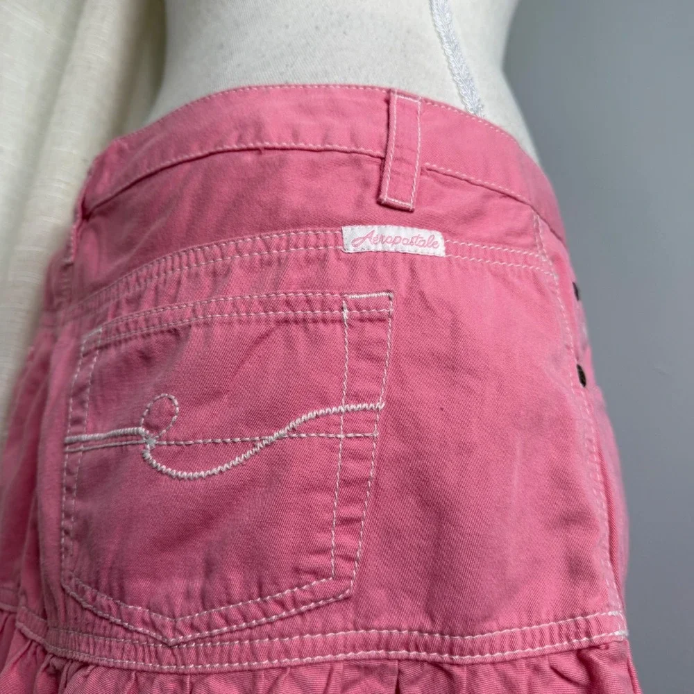 Vintage Y2K Aeropostale Ruffle Hem Micro Mini‎ Skirt Pink Women's Size 5/6